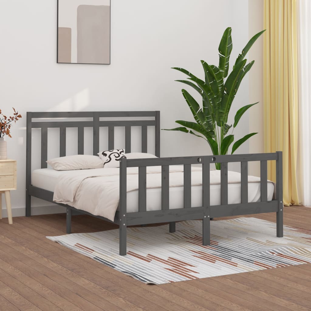 Bedframe massief grenenhout grijs 150x200 cm
