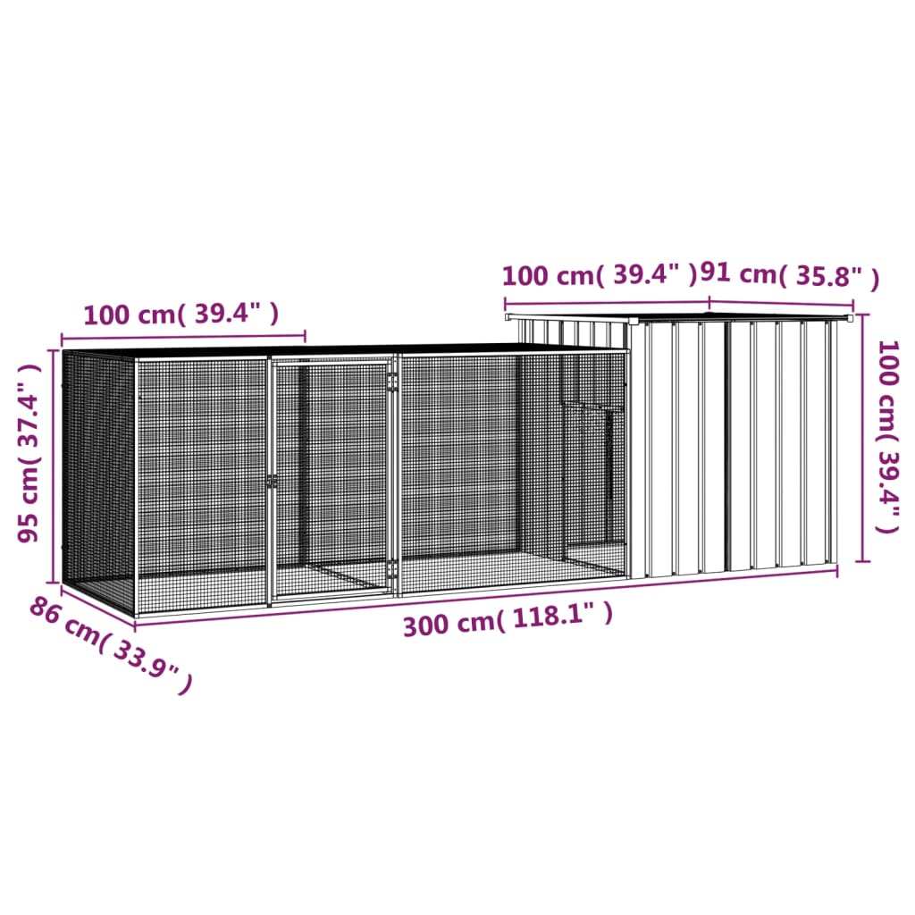 Kippenhok 300x91x100 cm gegalvaniseerd staal antracietkleurig - AllerleiShop