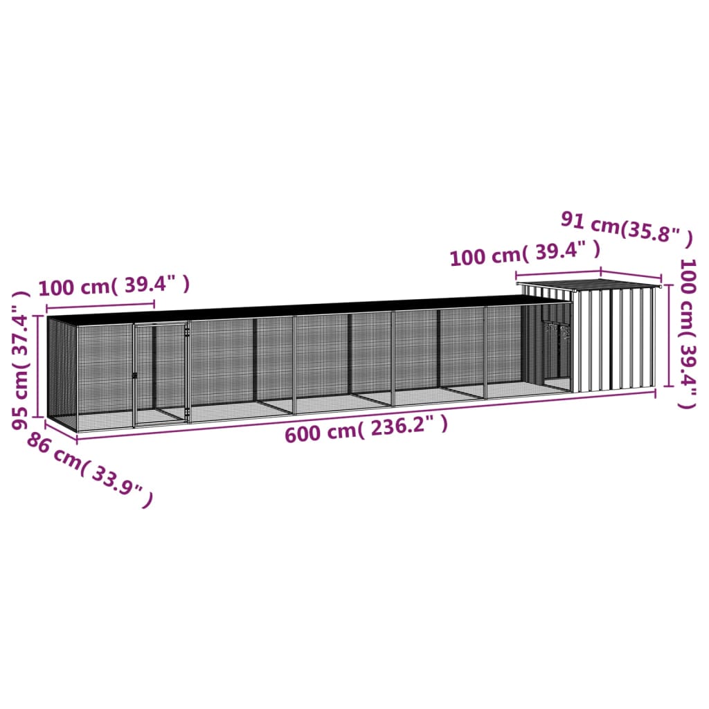 Kippenhok 600x91x100 cm gegalvaniseerd staal antracietkleurig - AllerleiShop