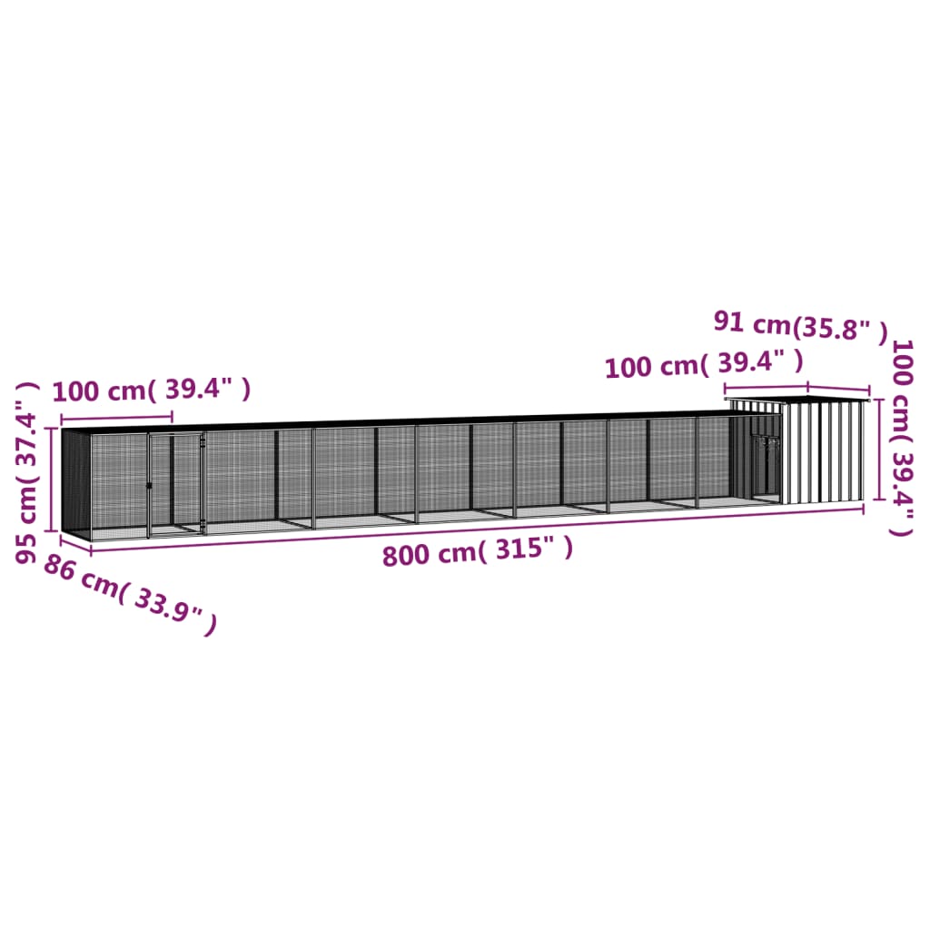 Kippenhok 800x91x100 cm gegalvaniseerd staal antracietkleurig - AllerleiShop