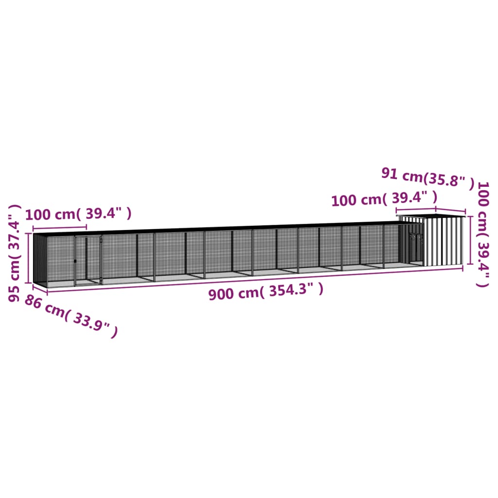 Kippenhok 900x91x100 cm gegalvaniseerd staal antracietkleurig - AllerleiShop