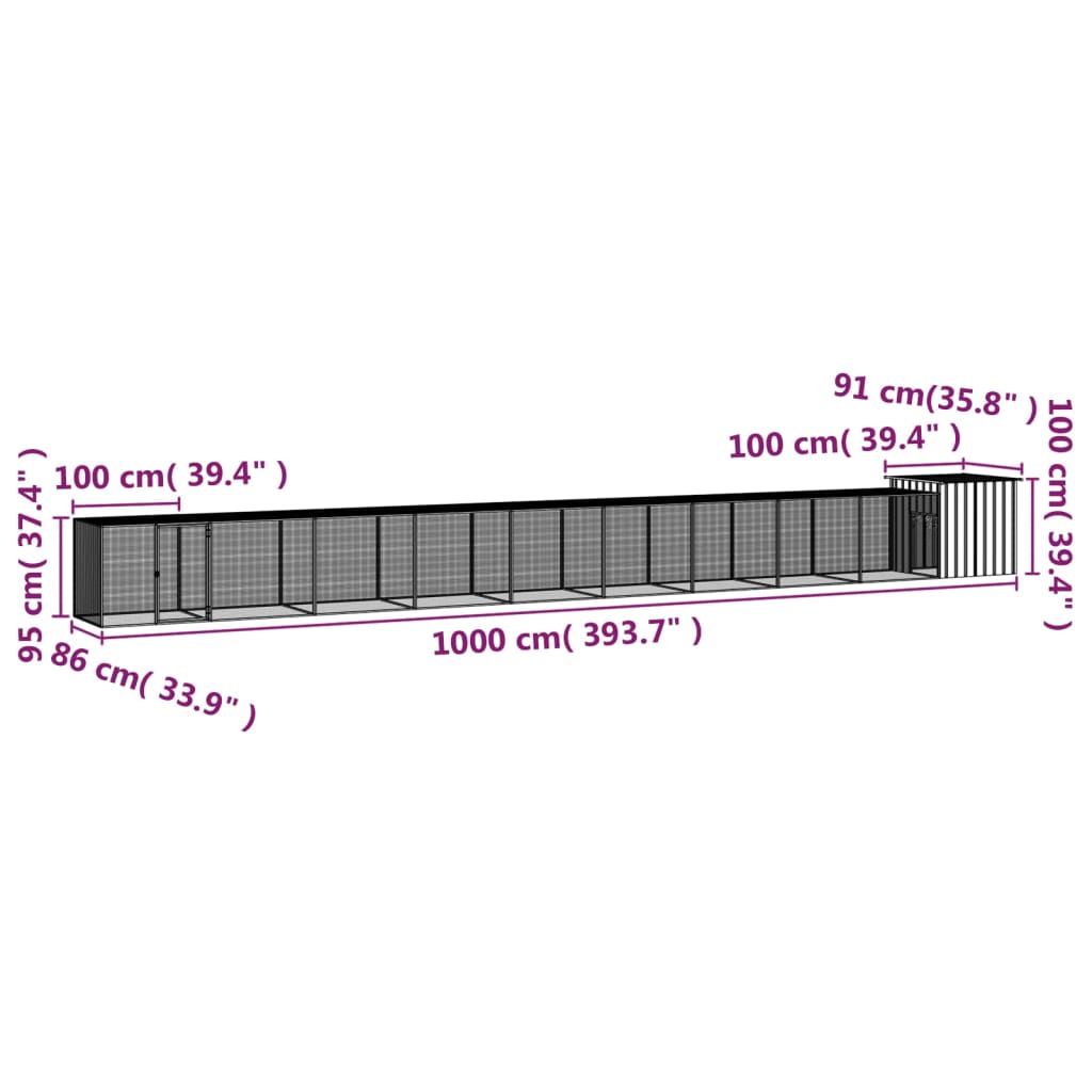 Kippenhok 1000x91x100 cm gegalvaniseerd staal antracietkleurig - AllerleiShop