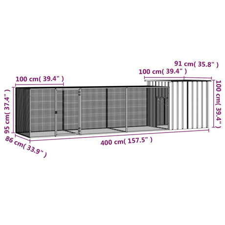 Kippenhok 400x91x100 cm gegalvaniseerd staal grijs - AllerleiShop