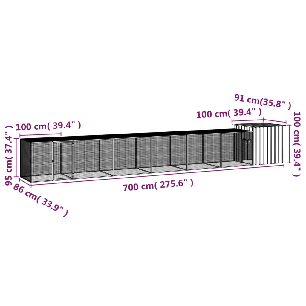 Kippenhok 700x91x100 cm gegalvaniseerd staal grijs - AllerleiShop