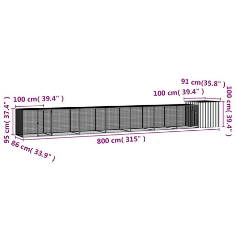 Kippenhok 800x91x100 cm gegalvaniseerd staal grijs - AllerleiShop