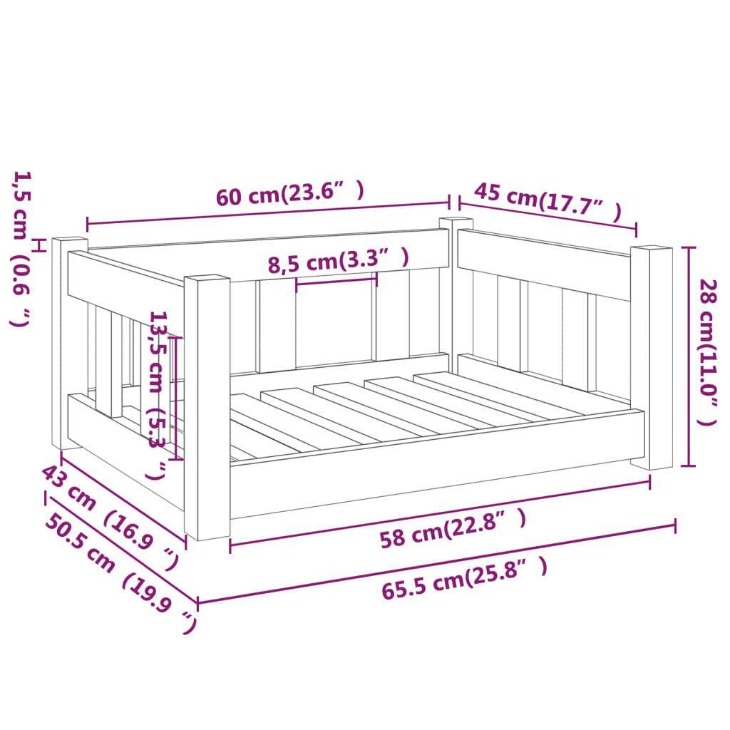 Hondenmand 65,5x50,5x28 cm massief grenenhout zwart - AllerleiShop