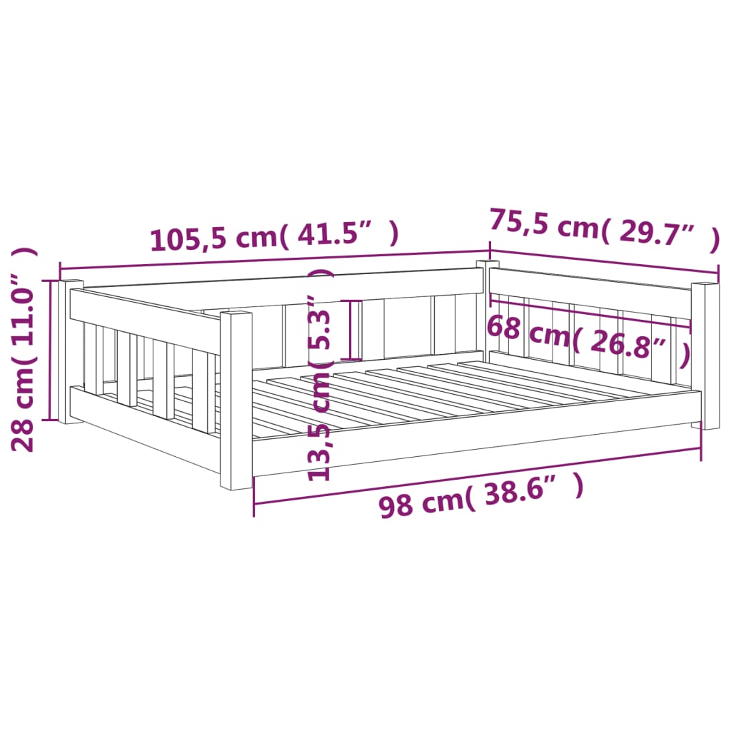 Hondenmand 105,5x75,5x28 cm massief grenenhout - AllerleiShop