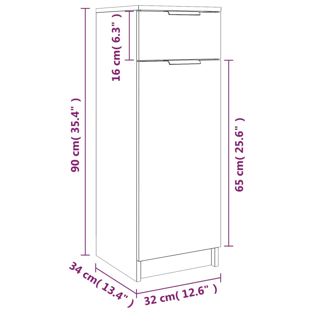 Badkamerkast 32x34x90 cm bewerkt hout hoogglans wit