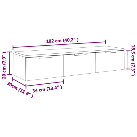 Wandkast 102x30x20 cm bewerkt hout zwart - AllerleiShop