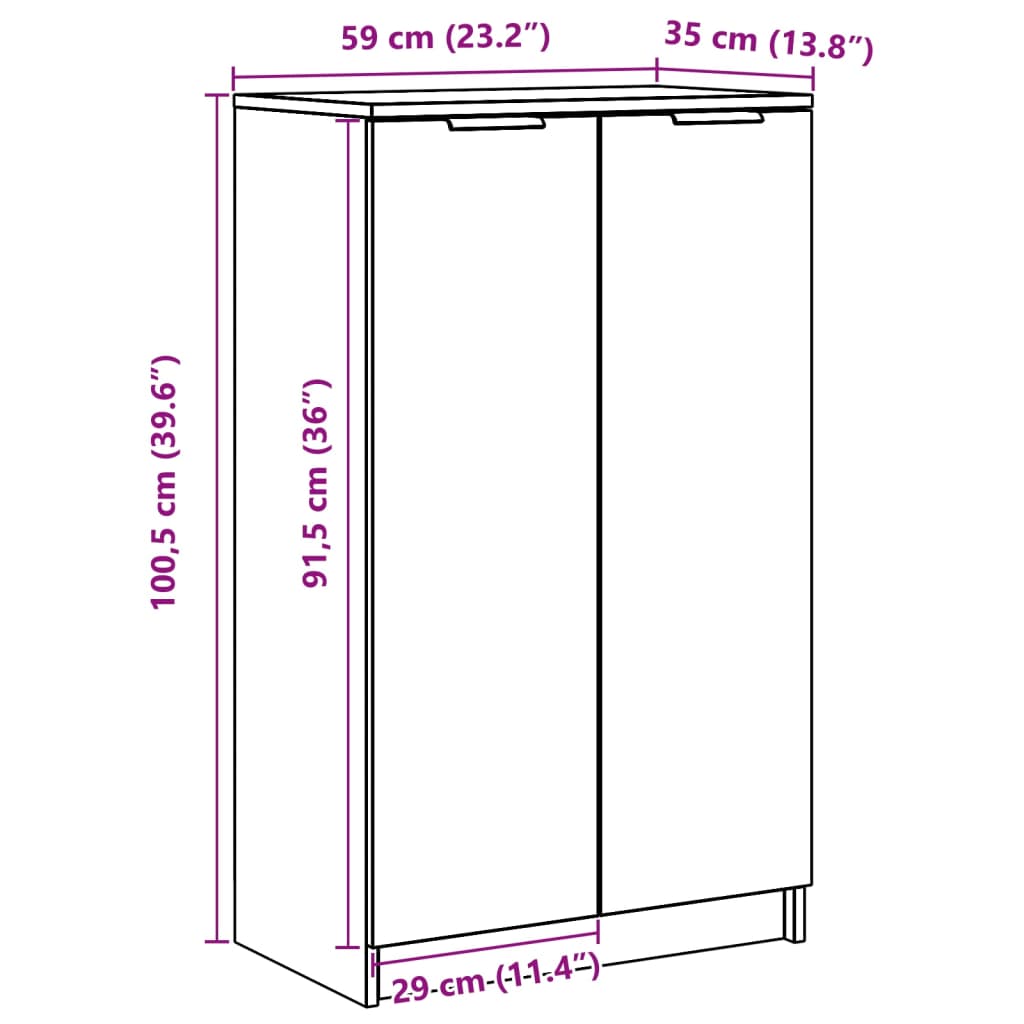 Schoenenkast 59x35x100 cm bewerkt hout hoogglans wit