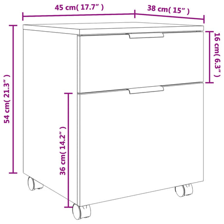 Dossierkast verrijdbaar 45x38x54 cm bewerkt hout wit - AllerleiShop