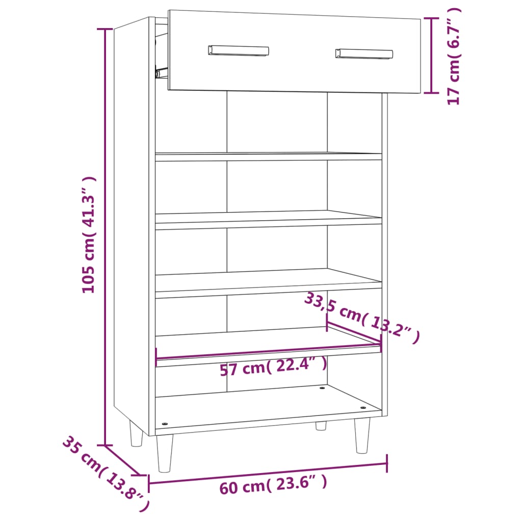 Schoenenkast 60x35x105 cm bewerkt hout wit - AllerleiShop