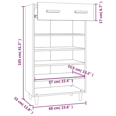 Schoenenkast 60x35x105 cm bewerkt hout wit - AllerleiShop