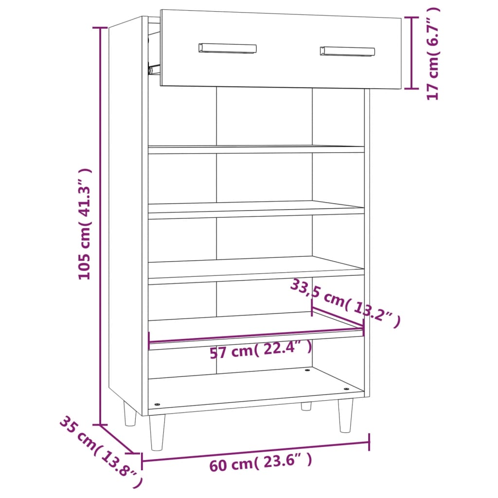 Schoenenkast 60x35x105 cm bewerkt hout zwart - AllerleiShop