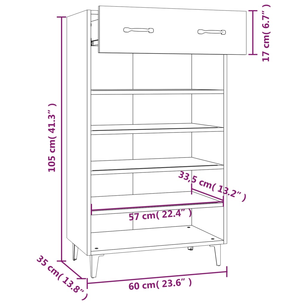 Schoenenkast 60x35x105 cm bewerkt hout wit - AllerleiShop