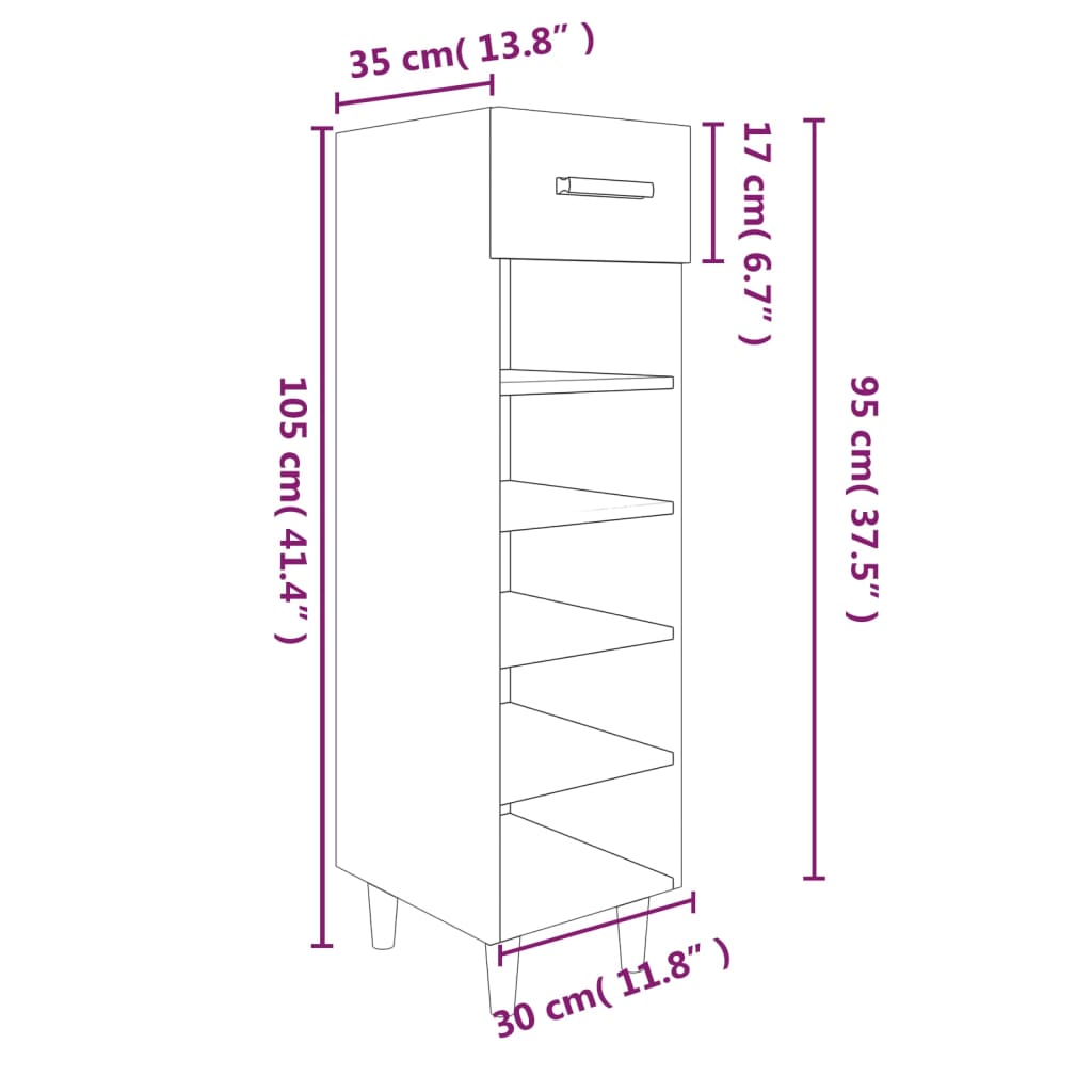 Schoenenkast 30x35x105 cm bewerkt hout wit - AllerleiShop