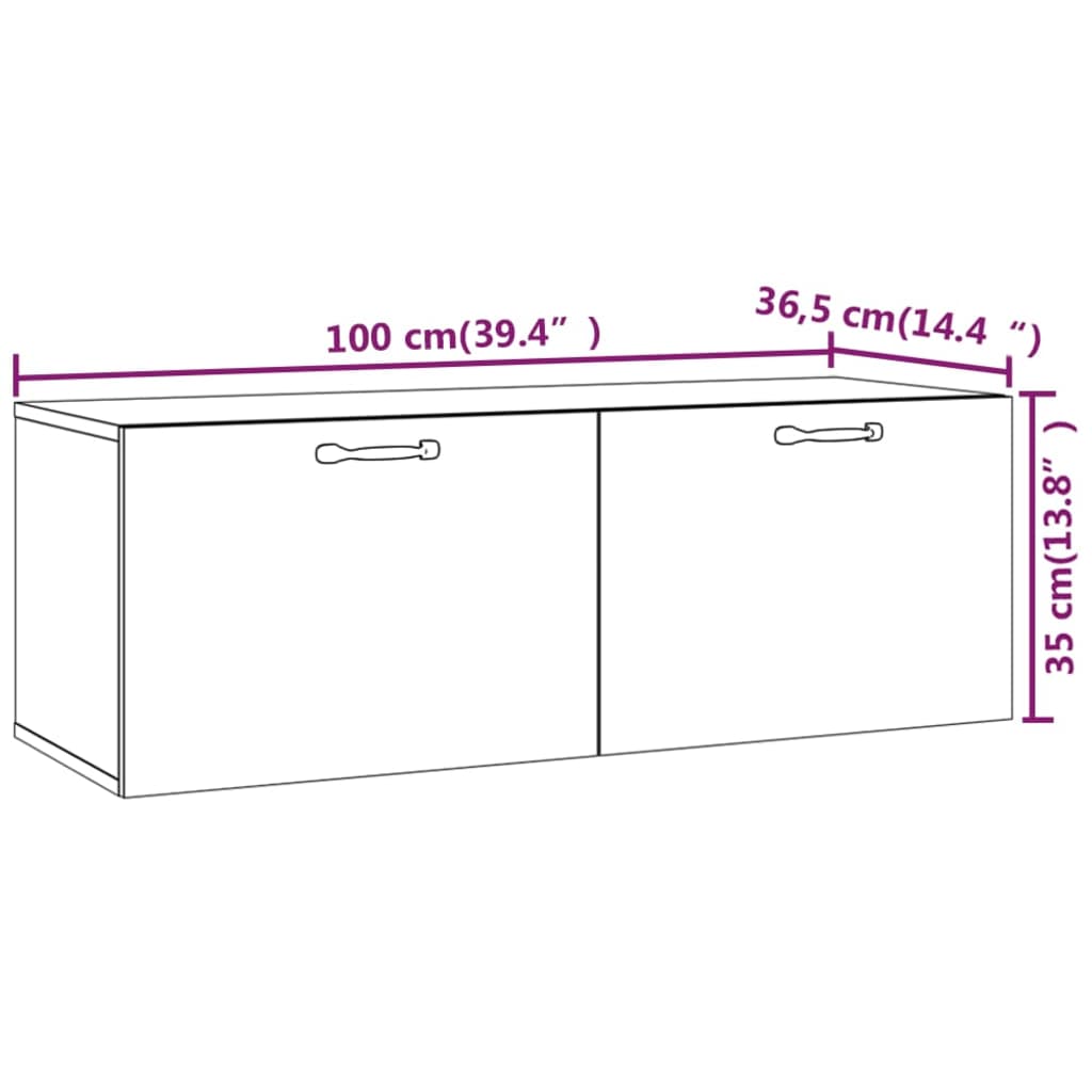 Wandkast 100x36,5x35 cm bewerkt hout hoogglans wit