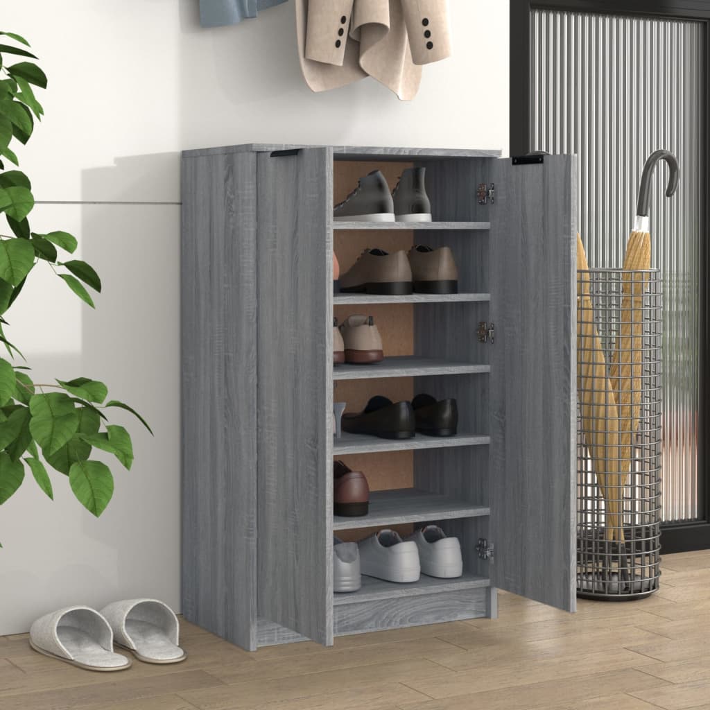 Schoenenkast 59x35x100 cm bewerkt hout grijs sonoma eikenkleur - AllerleiShop