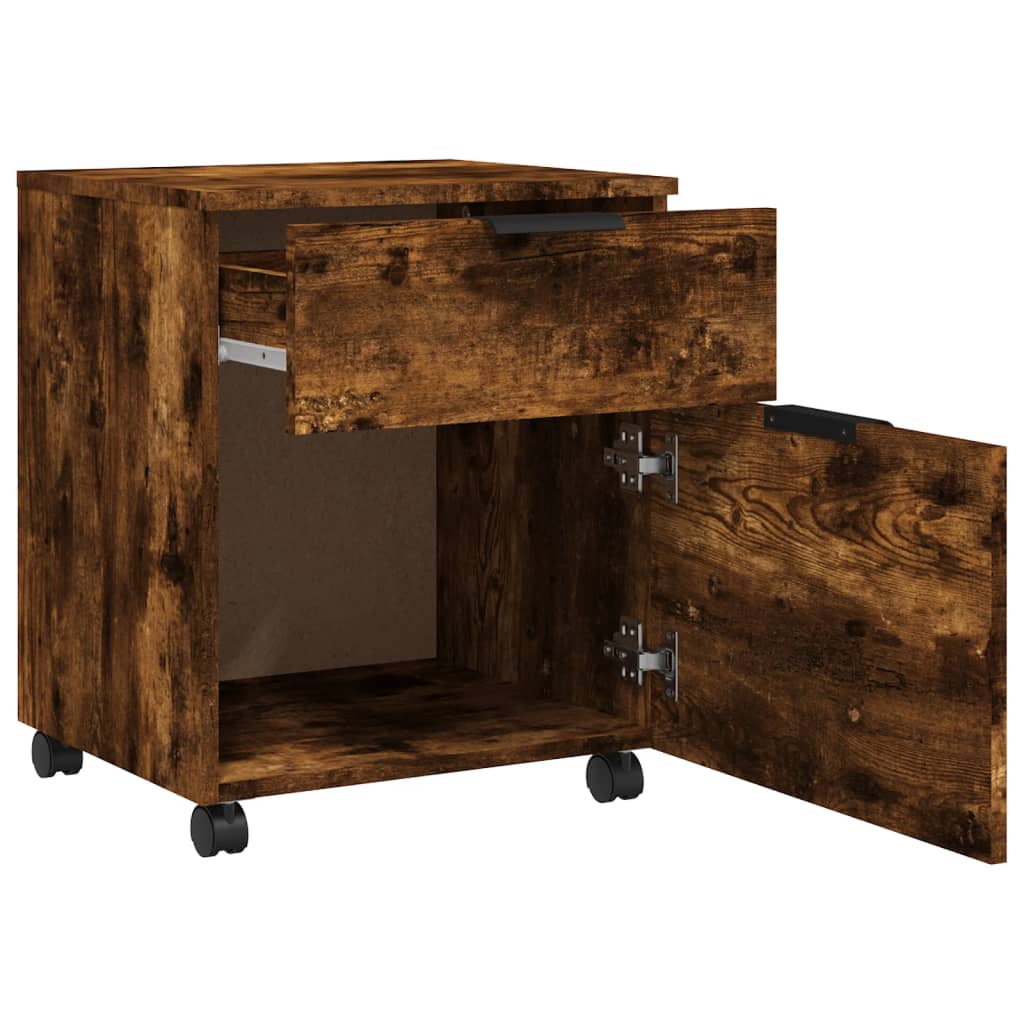 Dossierkast verrijdbaar 45x38x54 cm bewerkt hout gerookt eiken - AllerleiShop