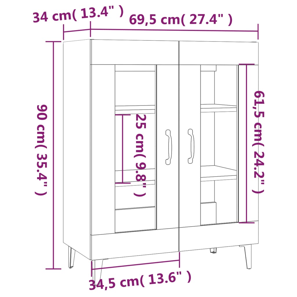 Dressoir 69,5x34x90 cm bewerkt hout grijs sonoma eikenkleurig - AllerleiShop