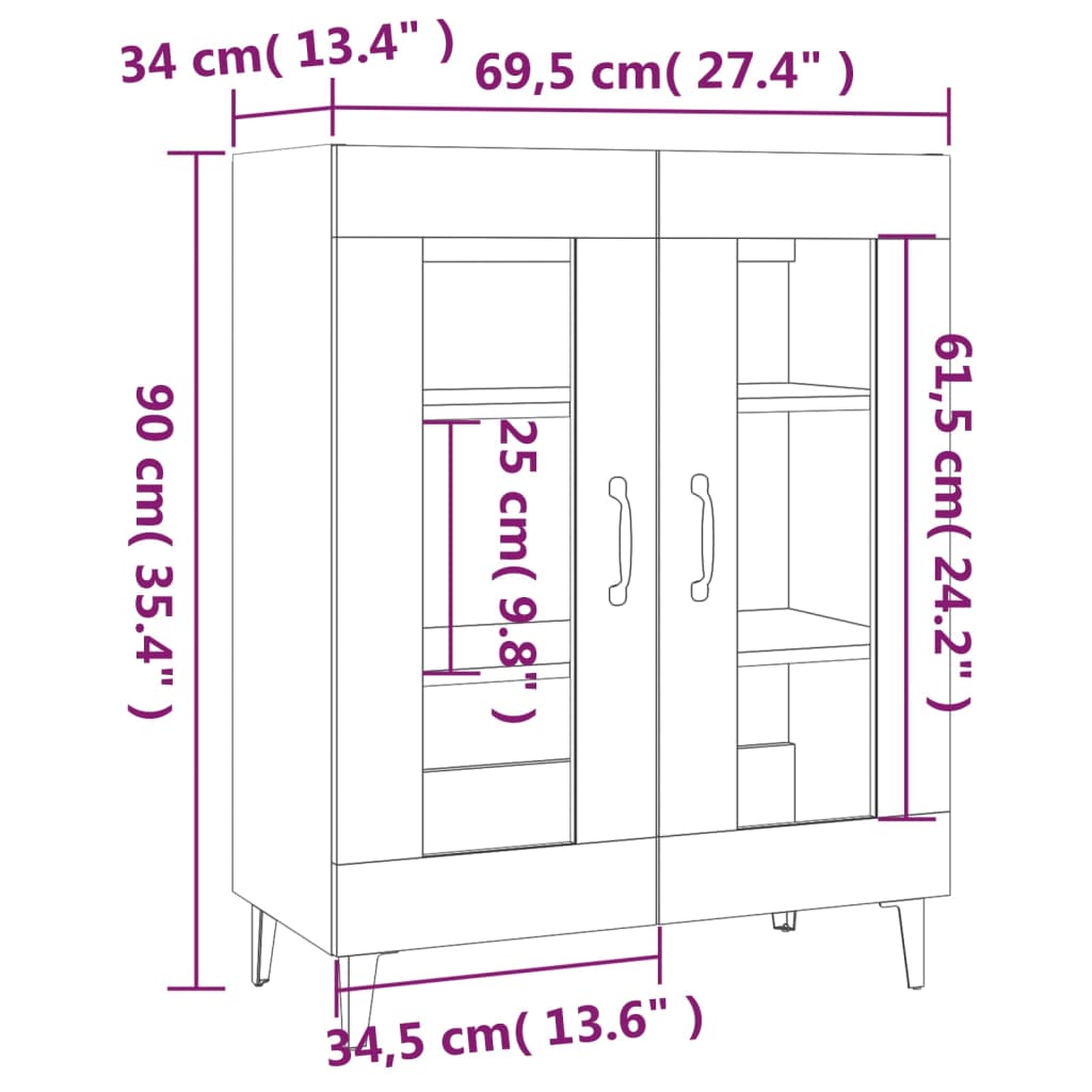 Dressoir 69,5x34x90 cm bewerkt hout bruin eikenkleur - AllerleiShop