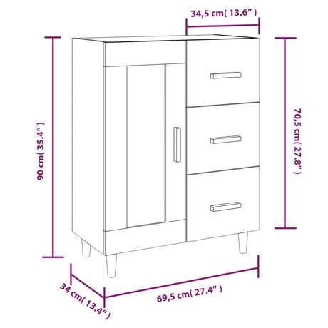 Dressoir 69,5x34x90 cm bewerkt hout gerookt eikenkleurig - AllerleiShop