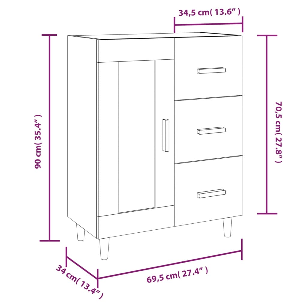 Dressoir 69,5x34x90 cm bewerkt hout grijs sonoma eikenkleurig - AllerleiShop