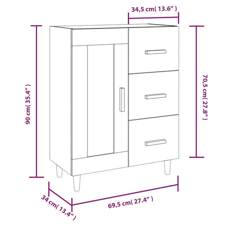 Dressoir 69,5x34x90 cm bewerkt hout grijs sonoma eikenkleurig - AllerleiShop