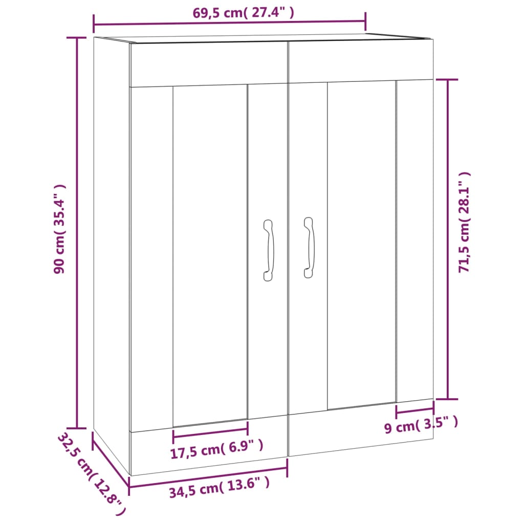 Hangkast 69,5x32,5x90 cm grijs sonoma eikenkleurig - AllerleiShop