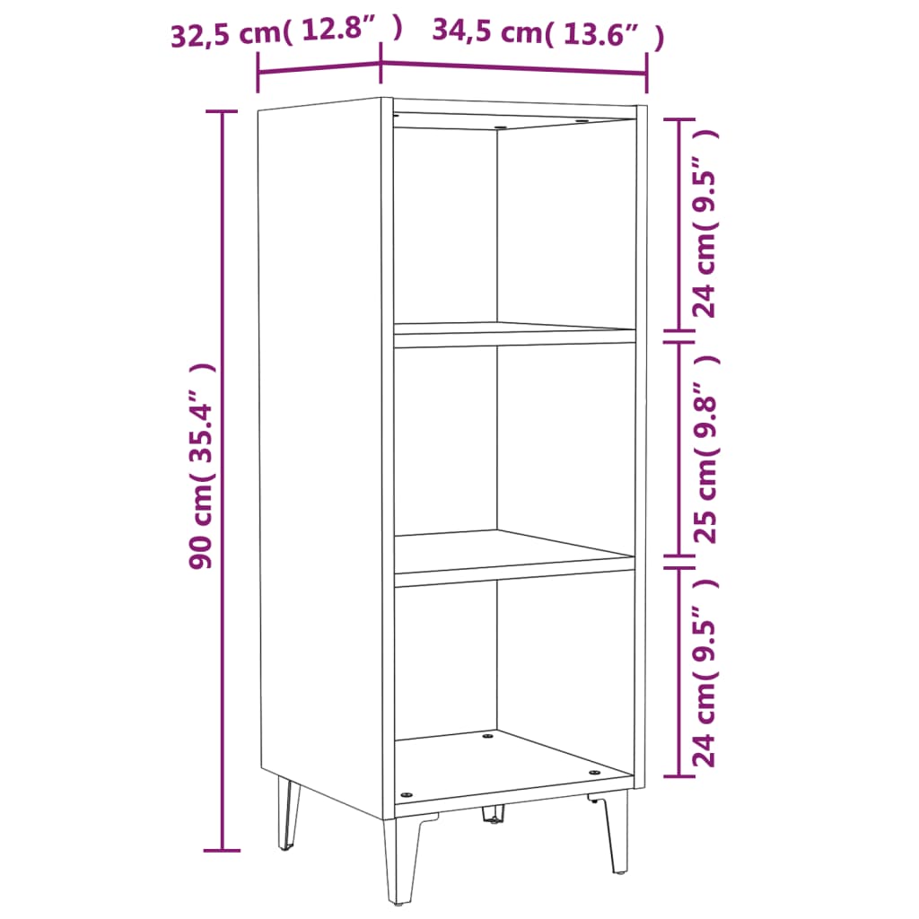 Dressoir 34,5x32,5x90 cm bewerkt hout grijs sonoma eikenkleurig - AllerleiShop