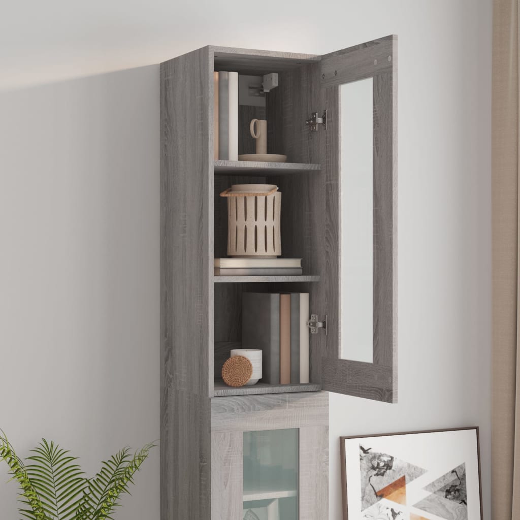 Wandkast 34,5x34x90 cm grijs sonoma eikenkleurig - AllerleiShop