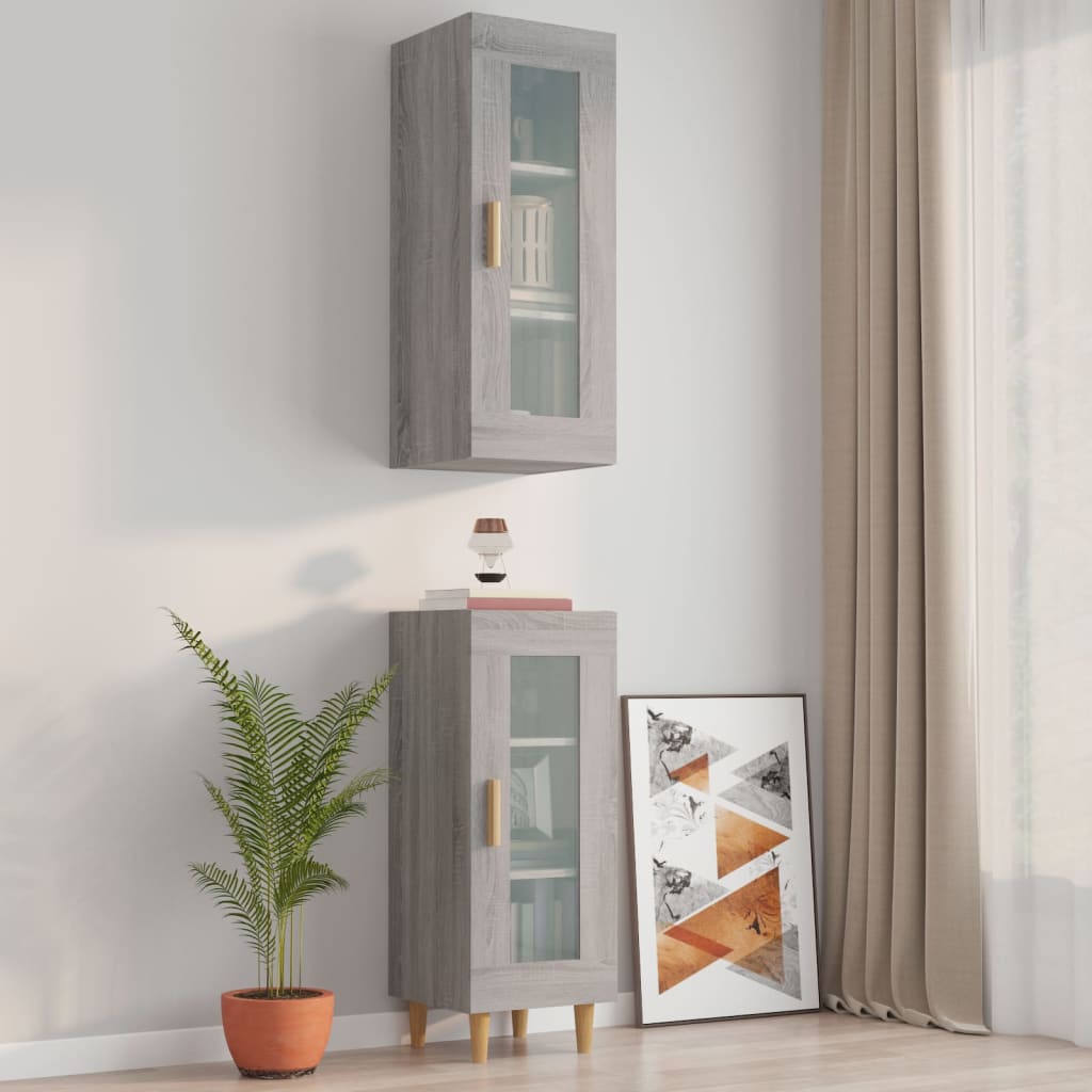 Wandkast 34,5x34x90 cm grijs sonoma eikenkleurig - AllerleiShop