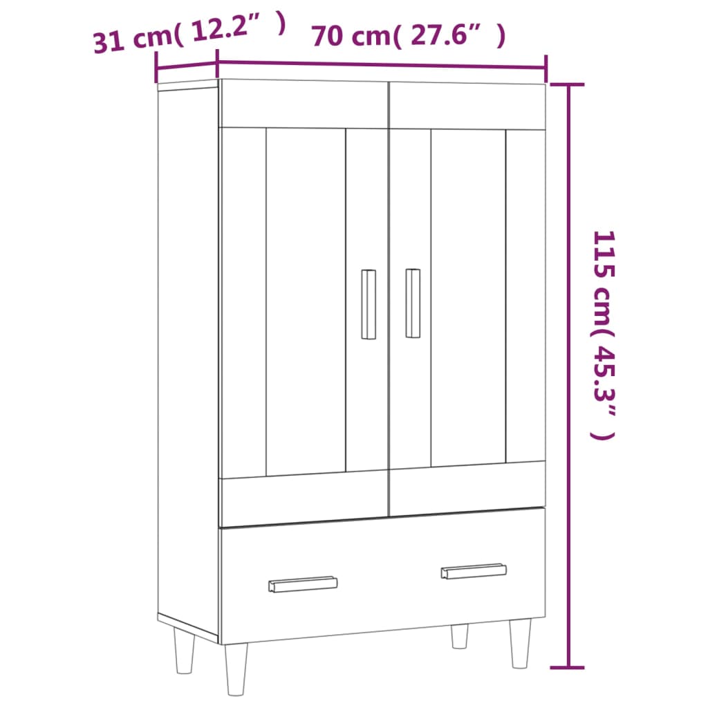 Hoge kast 70x31x115 cm bewerkt hout gerookt eikenkleurig - AllerleiShop