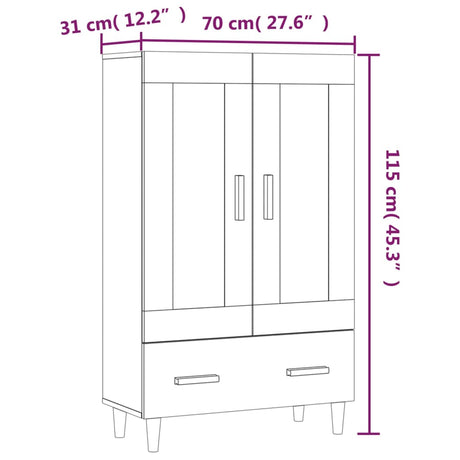 Hoge kast 70x31x115 cm bewerkt hout gerookt eikenkleurig - AllerleiShop