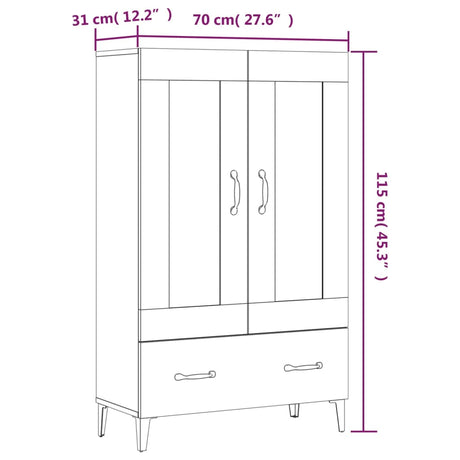 Hoge kast 70x31x115 cm bewerkt hout gerookt eikenkleurig - AllerleiShop