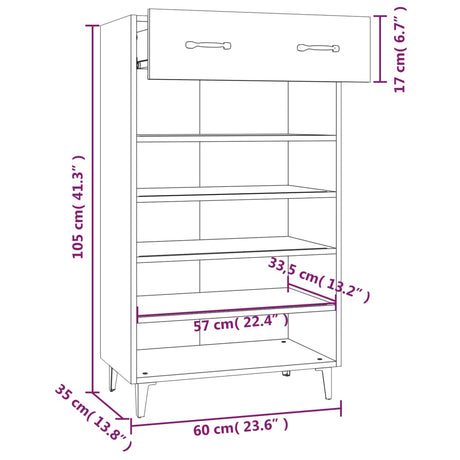 Schoenenkast 60x35x105 cm bewerkt hout grijs sonoma eikenkleur - AllerleiShop