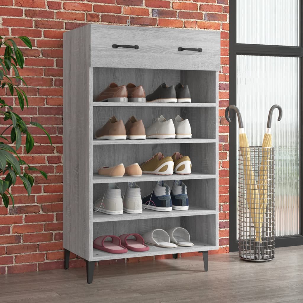 Schoenenkast 60x35x105 cm bewerkt hout grijs sonoma eikenkleur - AllerleiShop