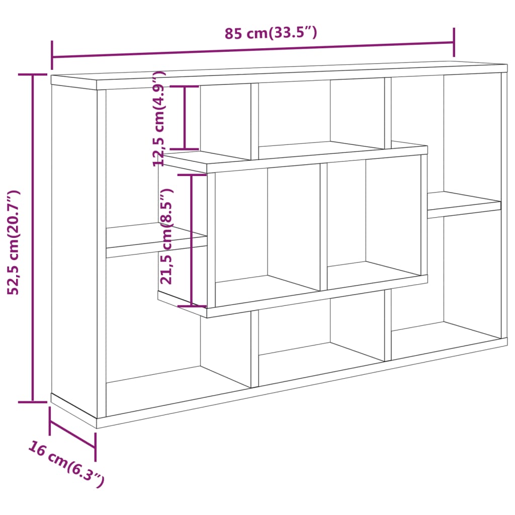 Wandschap 85x16x52,5 cm bewerkt hout gerookt eikenkleurig - AllerleiShop