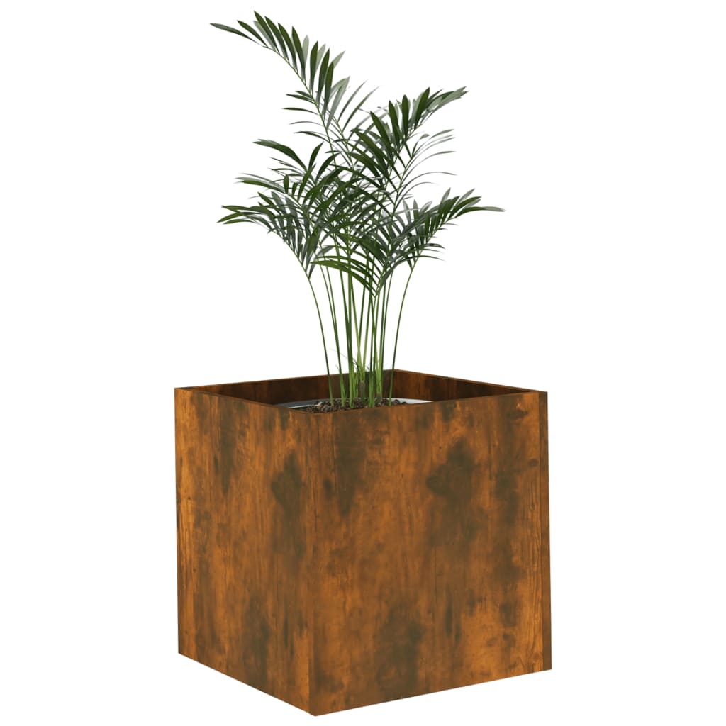 Plantenbak 40x40x40 cm bewerkt hout gerookt eikenkleurig