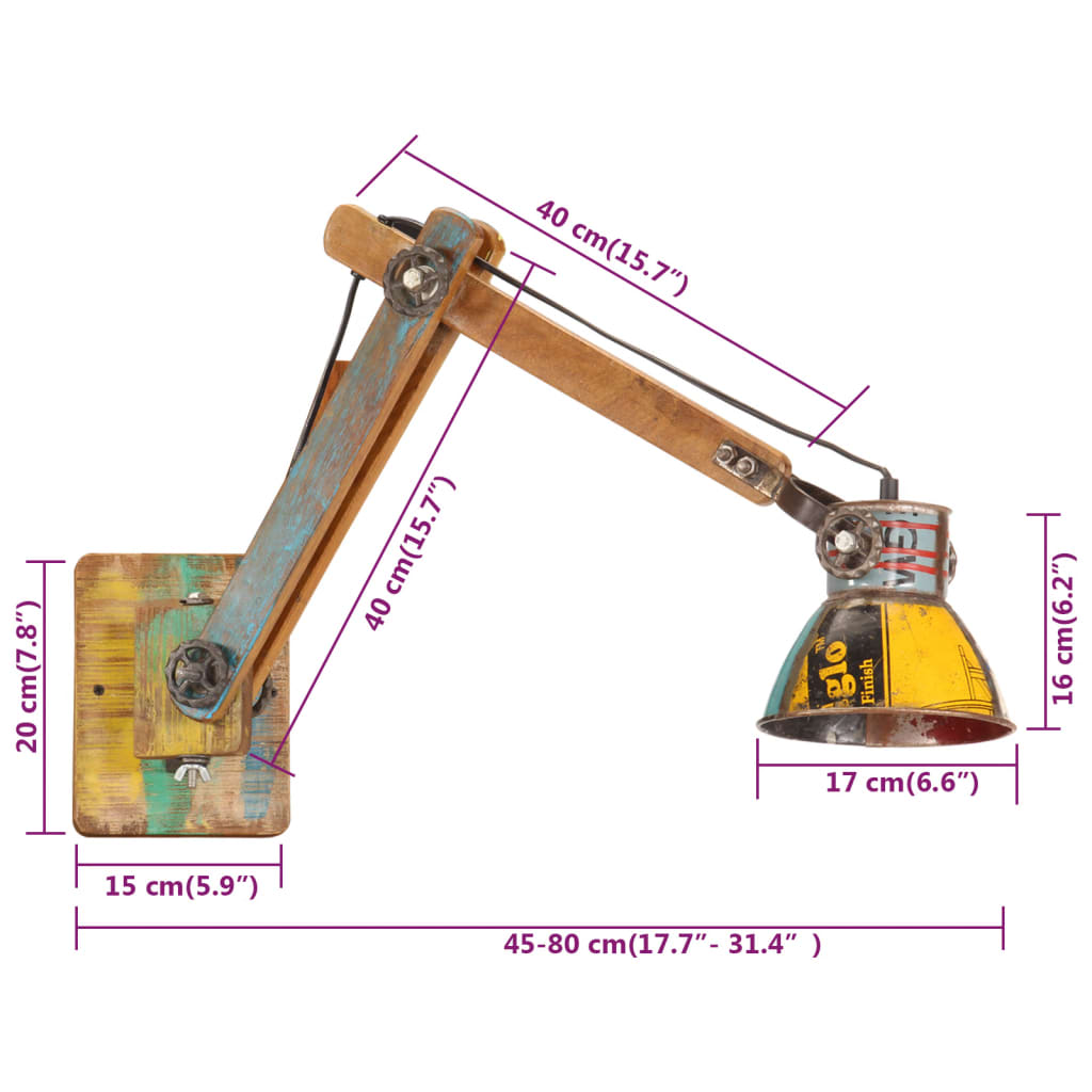 Wandlamp industrieel rond E27 meerkleurig