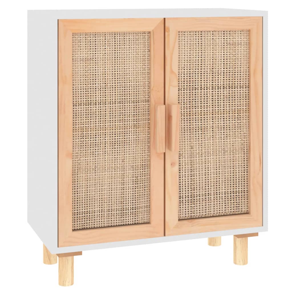 Dressoir 60x30x70 cm massief grenenhout en rattan wit - AllerleiShop