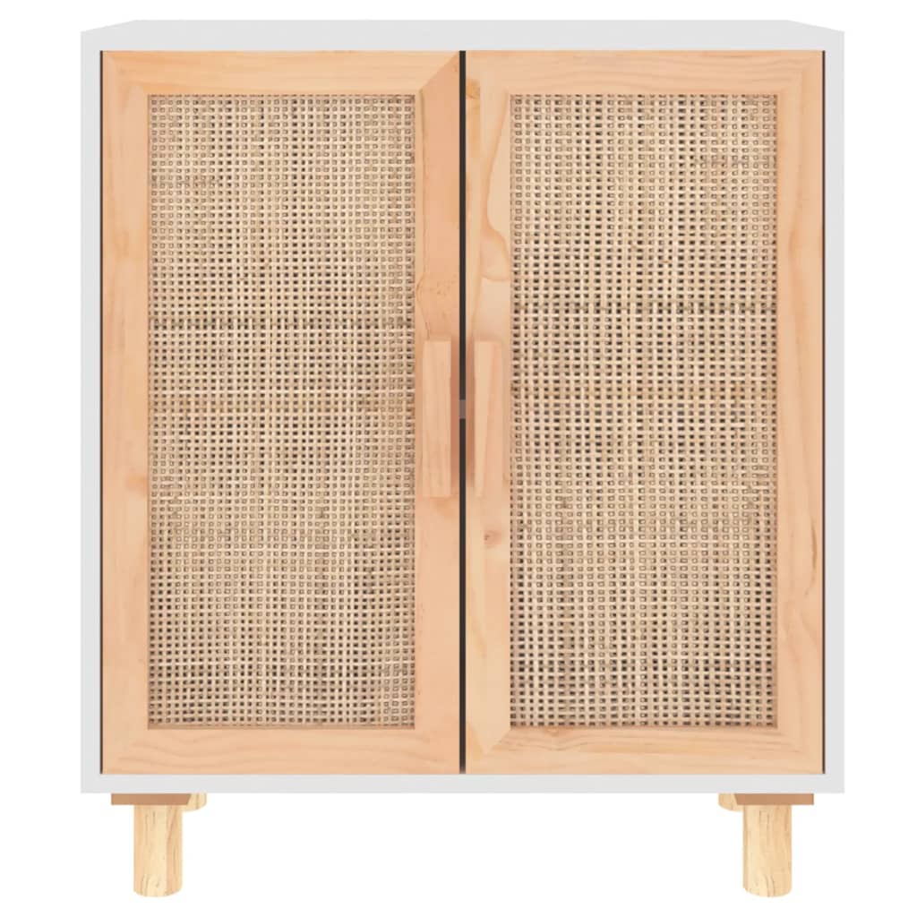 Dressoir 60x30x70 cm massief grenenhout en rattan wit - AllerleiShop