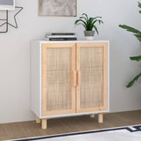 Dressoir 60x30x70 cm massief grenenhout en rattan wit - AllerleiShop