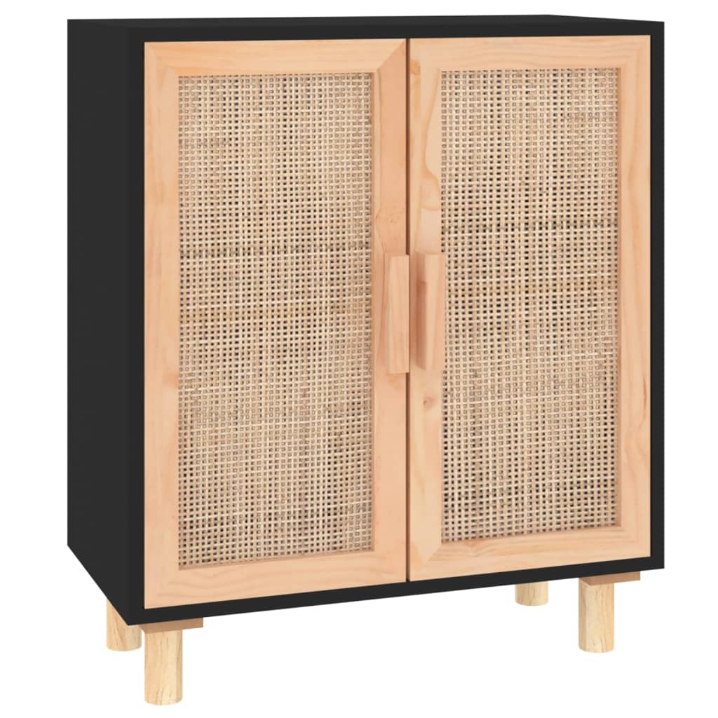 Dressoir 60x30x70 cm massief grenen hout en rattan zwart - AllerleiShop