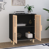 Dressoir 60x30x70 cm massief grenen hout en rattan zwart - AllerleiShop