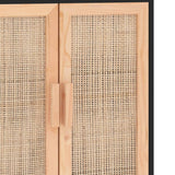 Dressoir 60x30x70 cm massief grenen hout en rattan zwart - AllerleiShop