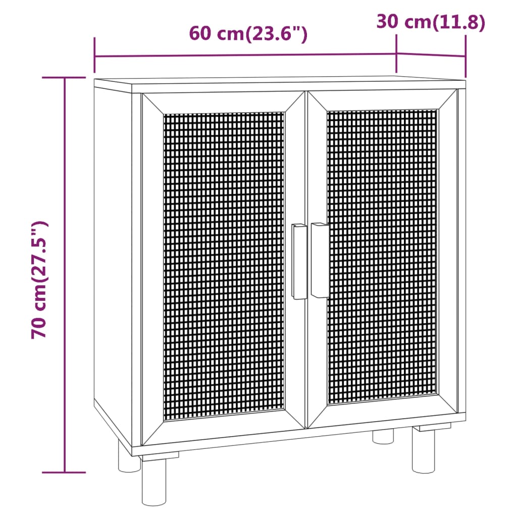 Dressoir 60x30x70 cm massief grenen hout en rattan zwart - AllerleiShop