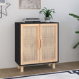 Dressoir 60x30x70 cm massief grenen hout en rattan zwart - AllerleiShop