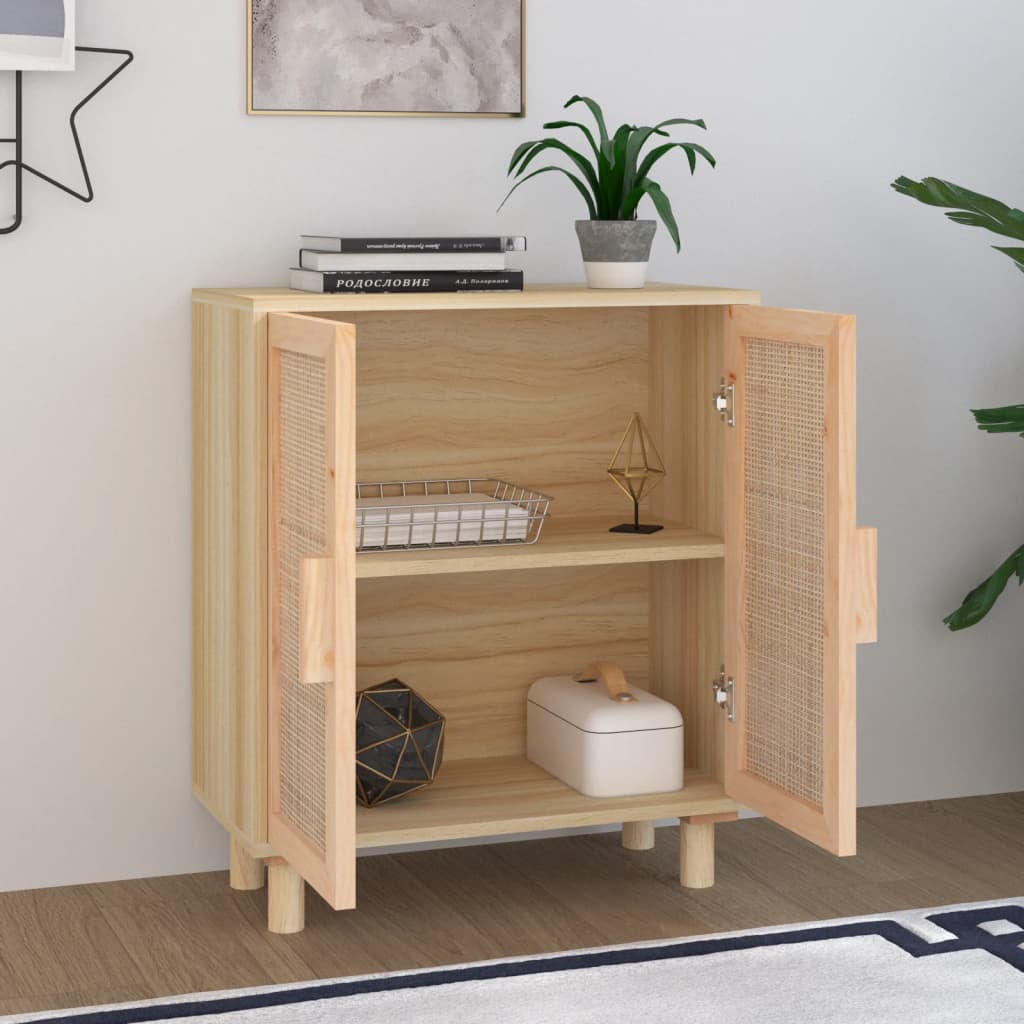 Dressoir 60x30x70 cm massief grenenhout en rattan bruin - AllerleiShop