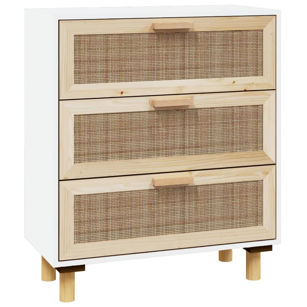 Dressoir 60x30x70 cm massief grenenhout en rattan wit - AllerleiShop